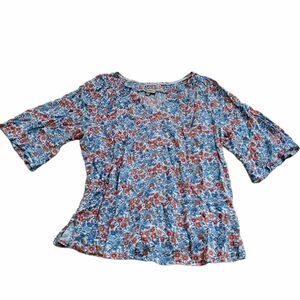Democracy cold shoulder floral peasant blouse.